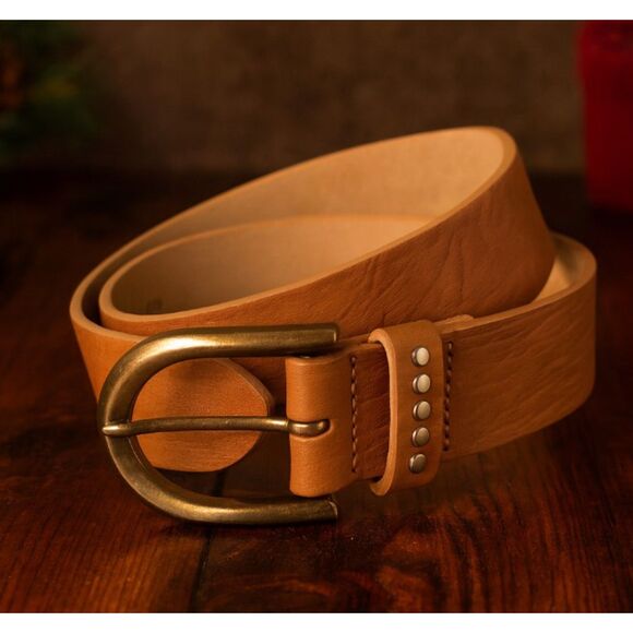 Streets Ahead Waist Belt Tan Italian Leather Studded Retail $228 Size M main image 6